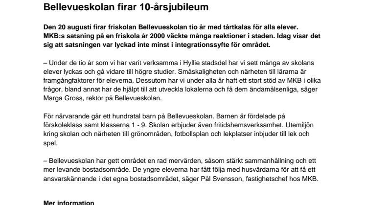 Bellevueskolan i Malmö firar 10-årsjubileum