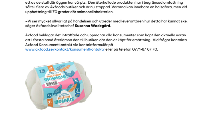 Axfood återkallar Garant ägg, frigående inomhus XL, 6-pack.pdf