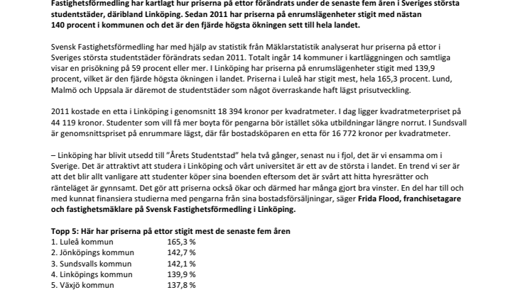 Ny kartläggning visar: Så mycket har Linköpings enrumslägenheter ökat i pris