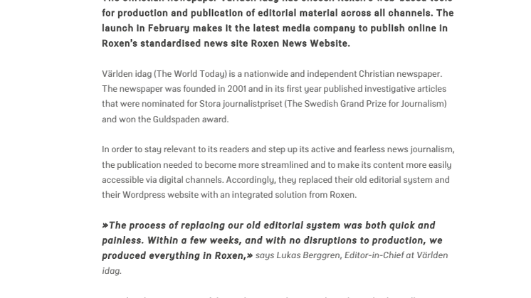 Världen idag chooses Roxen for online and print publication