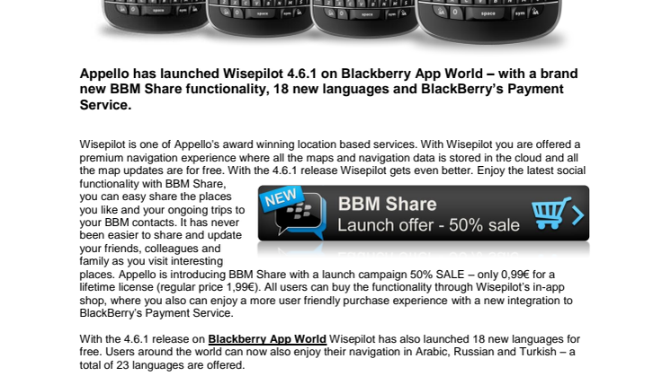 Wisepilot 4.6.1 released on Blackberry App World