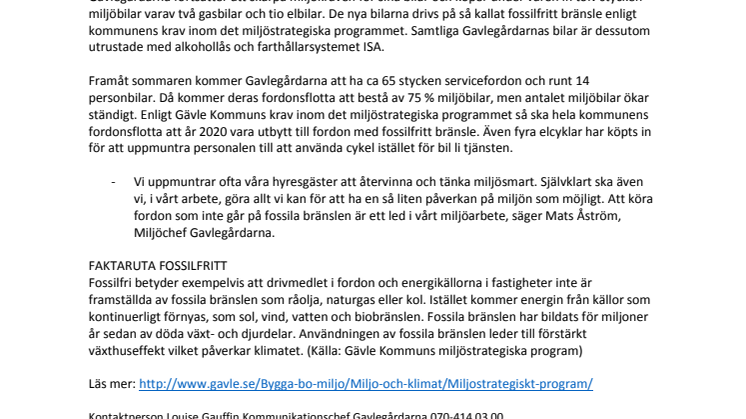 Fossilfritt bränsle i Gavlegårdarnas bilar