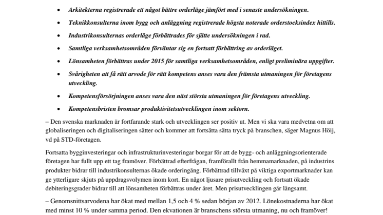 Svenska Teknik&Designföretagen: Pressmeddelande Investeringssignalen, juni 2015