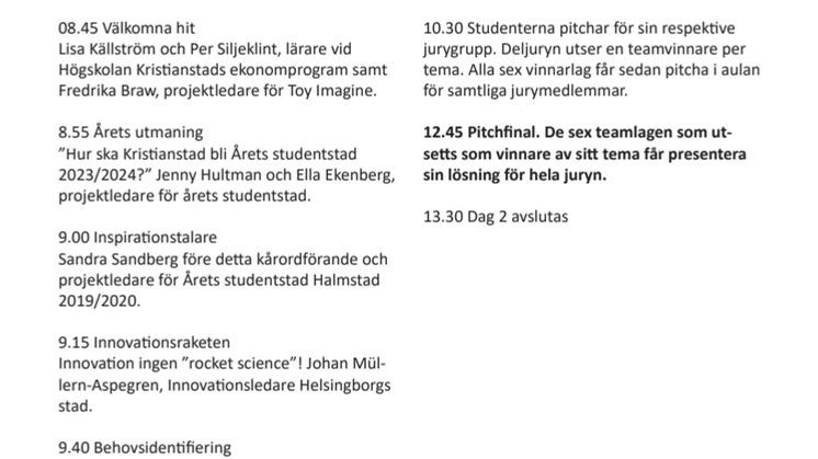 Tidsschema ToY Imagine 20-21 oktober 2020
