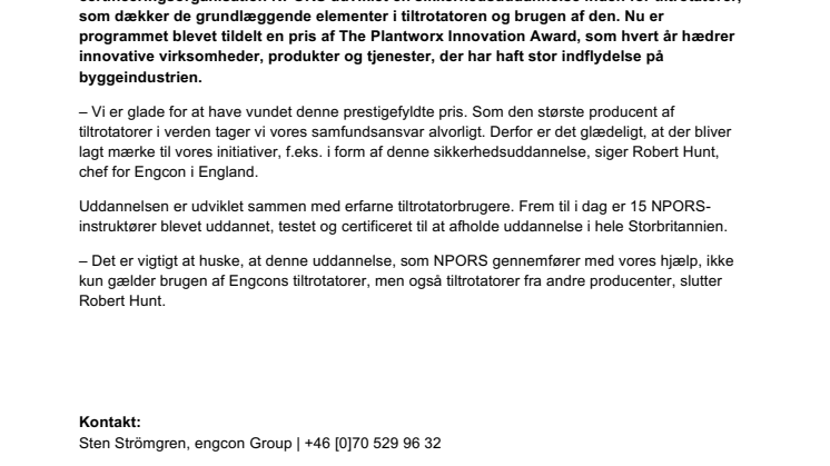 Engcons initiativ til øget sikkerhed hædres i England
