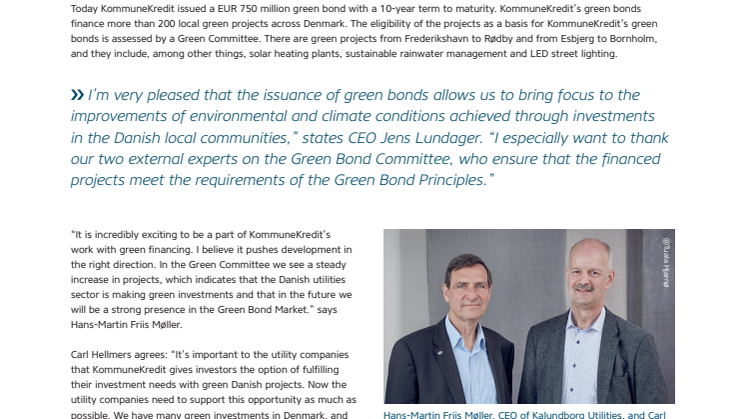 KommuneKredit issues EUR 750 million green bond