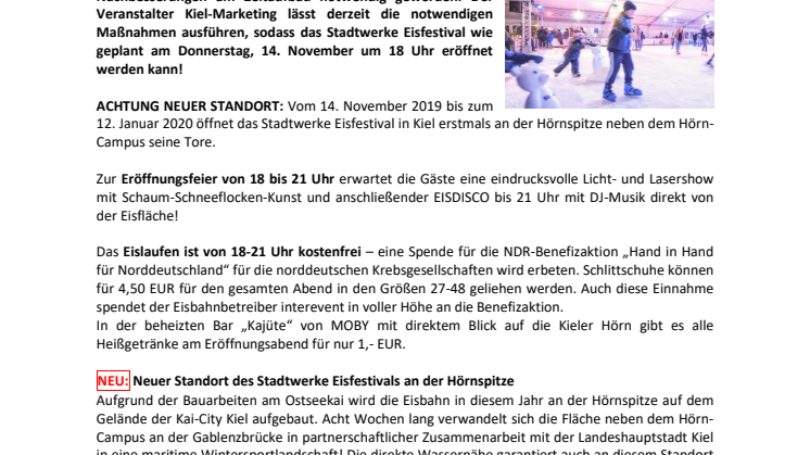 EILMELDUNG an alle tagesaktuellen Medien: Eröffnung des Stadtwerke Eisfestivals am 14. November um 18 Uhr 