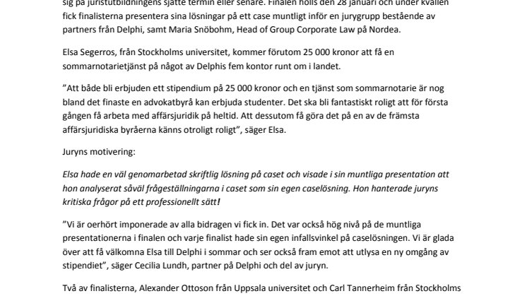 Elsa Segerros utsedd till Delphis studentstipendiat