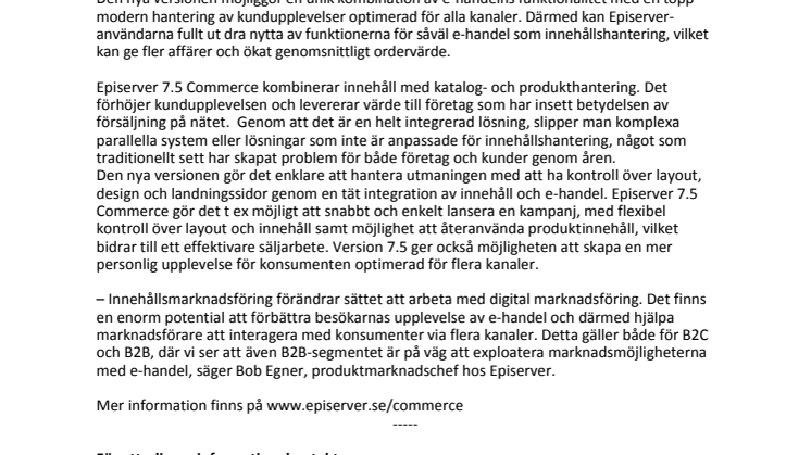 Nya Episerver 7.5 Commerce integrerar innehåll med e-handel