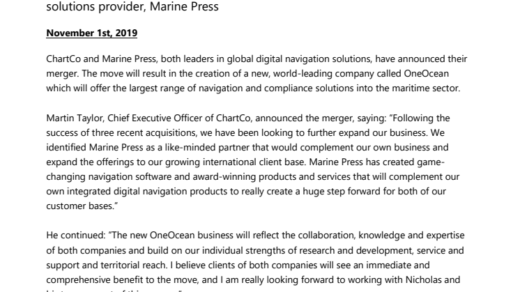 ChartCo and Marine Press merge to create OneOcean