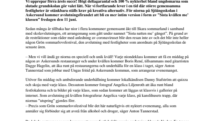 ​”Sista kvällen me’ klassen” – Sjöängsskolans nior firar skol­avslutning klassvis med Boris René!