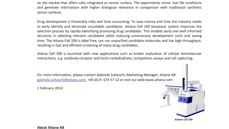 Biosensor- Attana Cell 200, label free, real time kinetics on cells