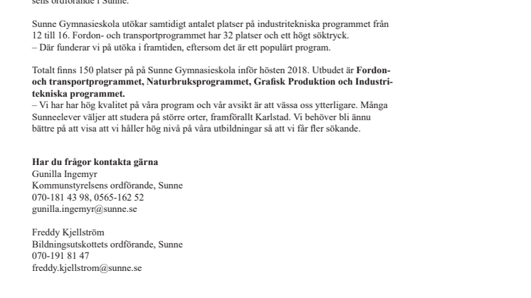 Sunne Gymnasieskola anpassas till efterfrågan