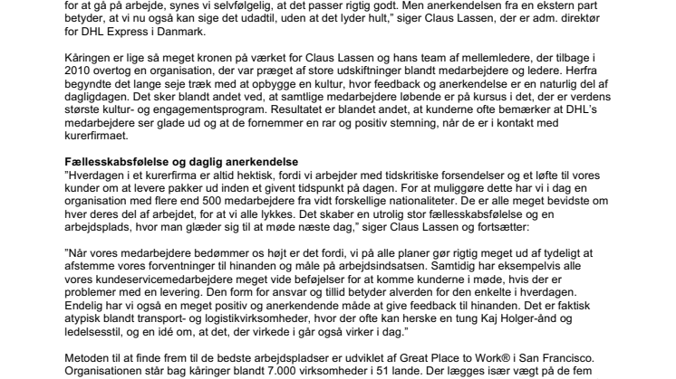 Kurerfirmaet DHL Express er Danmarks 5. bedste arbejdsplads