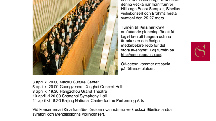 Göteborgs Symfoniker turnerar i Kina 