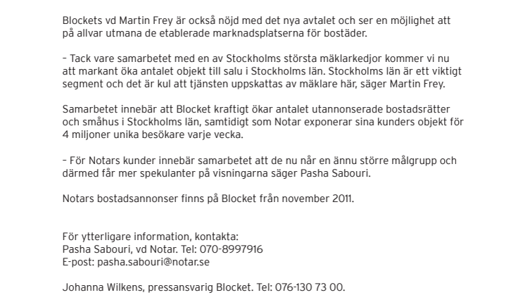 Notar och Blocket inleder samarbete