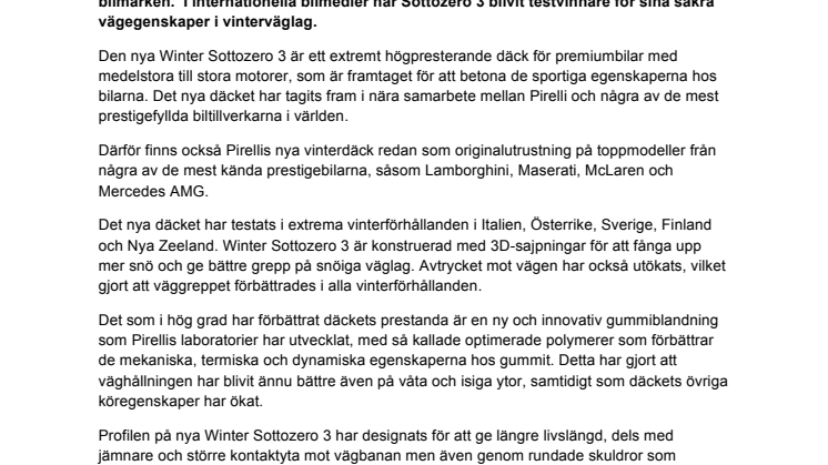 Pirelli Winter Sottozero 3 testvinnare för premiumbilar 