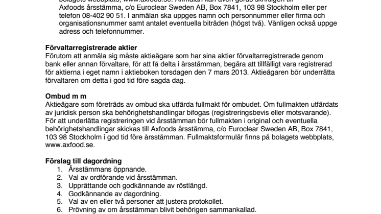 Hela kallelsen till Axfoods årsstämma