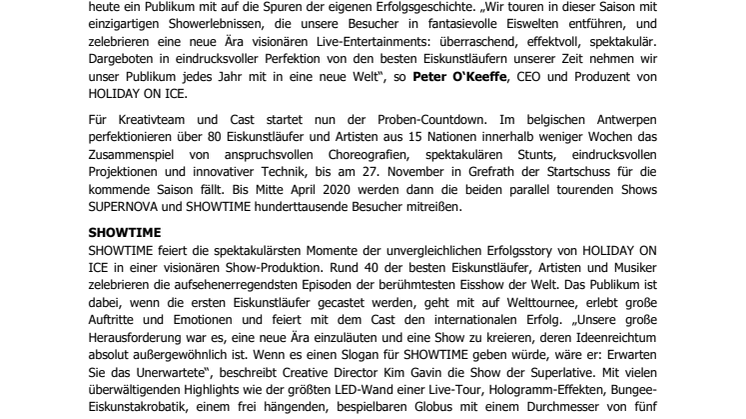 HOLIDAY ON ICE feiert Saisoneröffnung: spektakuläre Performances aus Produktion SHOWTIME