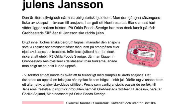 Ansjovisbrist äventyrar julens Jansson