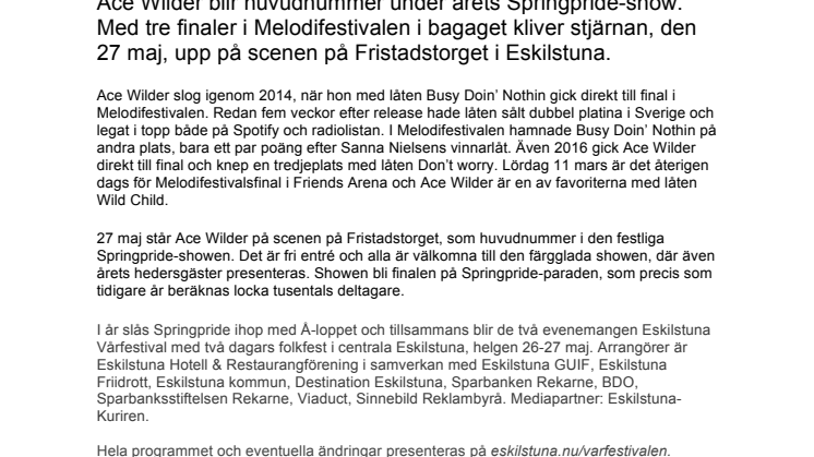 Melodifestival-finalisten Ace Wilder till Springpride