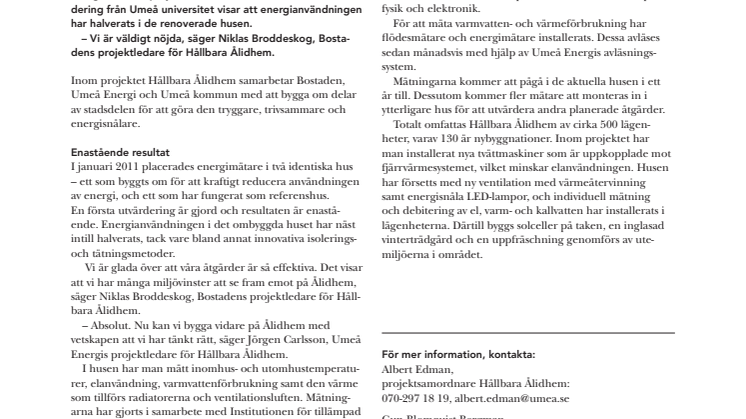 Energianvändningen har halverats på Hållbara Ålidhem