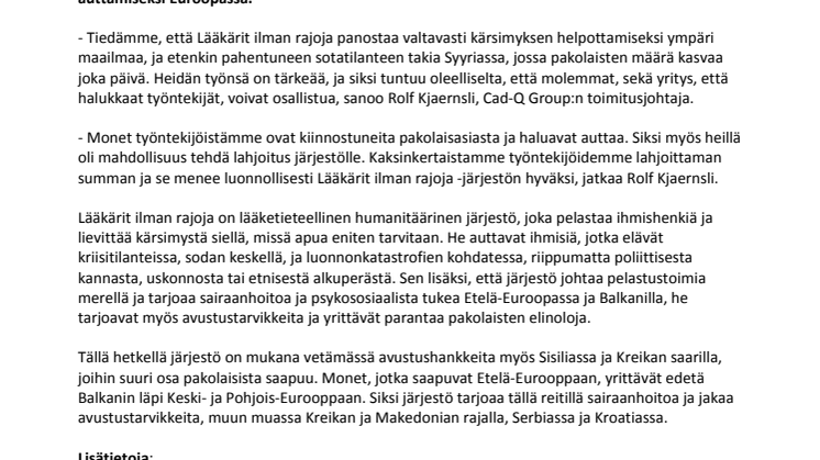 Cad-Q:n ja Symetrin joululahja Lääkärit ilman rajoja -järjestölle