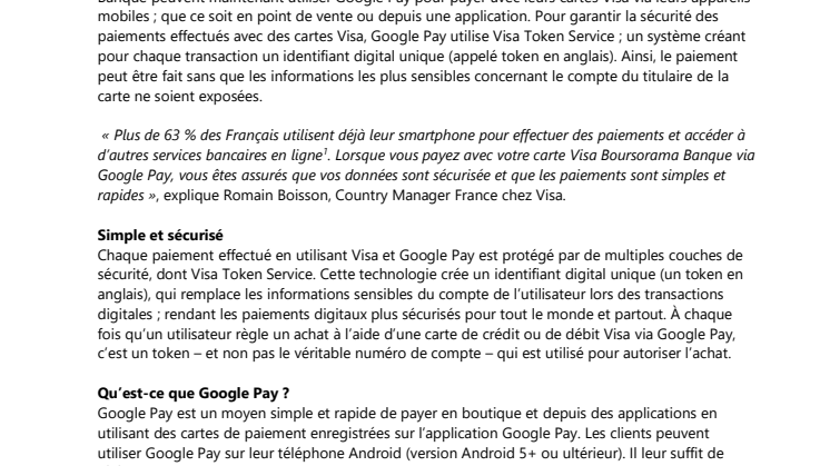 Google Pay est maintenant disponible pour les porteurs de cartes Visa de Boursorama Banque en France 