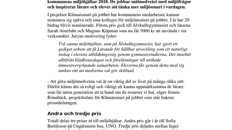 Lärare blev årets miljöhjältar