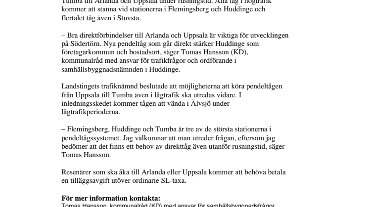 Pendeltåg från Huddinge till Arlanda