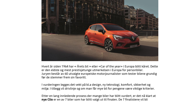 NYE CLIO - FINALIST I CAR OF THE YEAR 2020