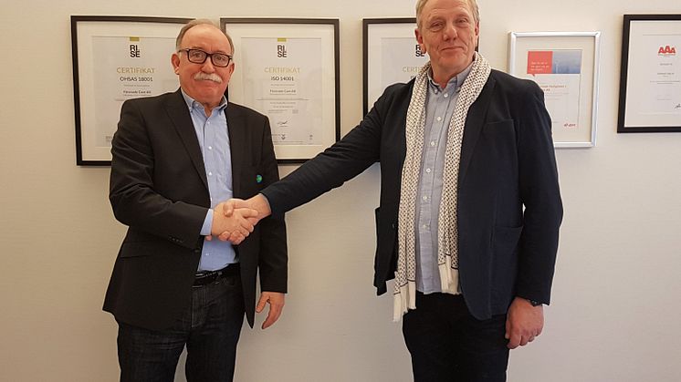 Christer Henriksson VD Förenade Care och Tommy Skörd Styrelseordförande/Ägare Adium Omsorg AB