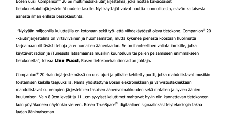 Bosen uusi multimediakaiutinjärjestelmä nostaa tietokonekaiutinjärjestelmät uudelle tasolle