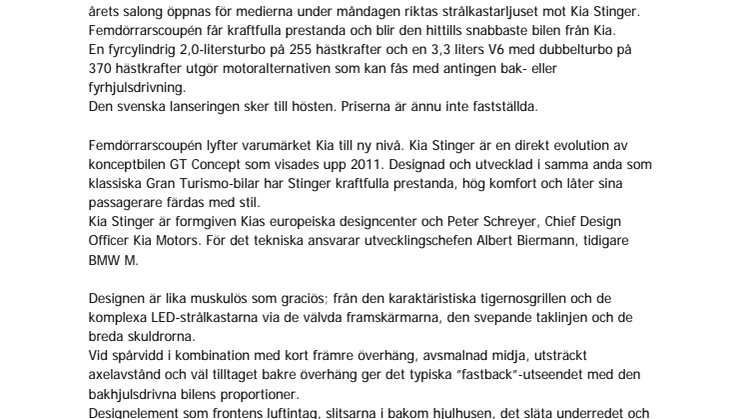 Världspremiär i Detroit: Kia Stinger