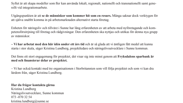 Sunne startar integrationsprojekt