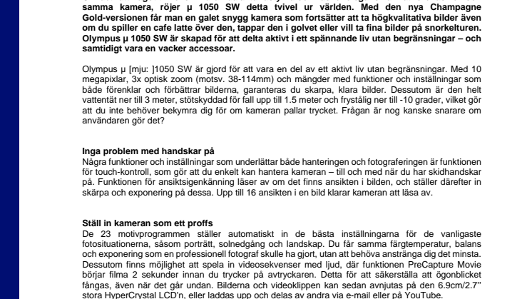 Olympus µ 1050 SW Guldkameran - Råstyrka och elegans smälter samman