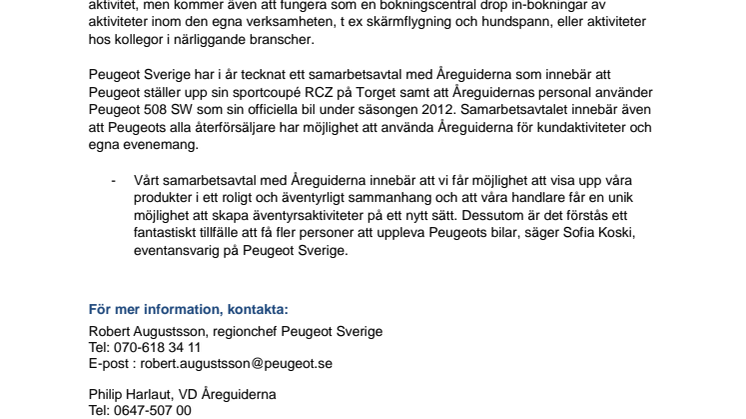 Peugeot samarbetar med Åreguiderna