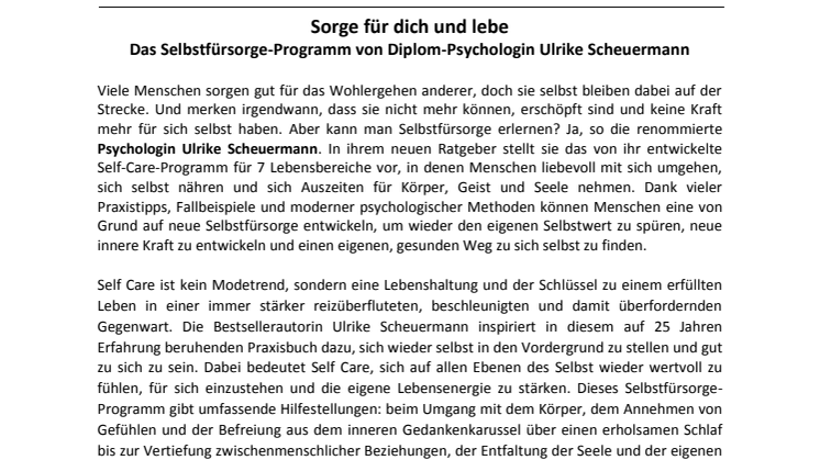 Pressemitteilung: Scheuermann, Self Care