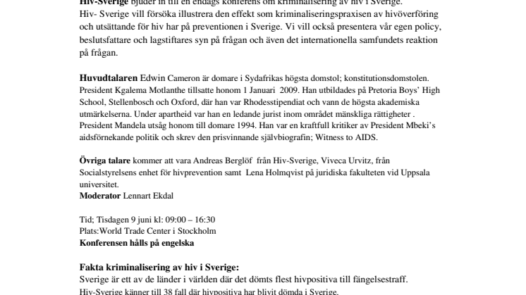  Pressinbjudan till hivkonferens med Edwin Cameron