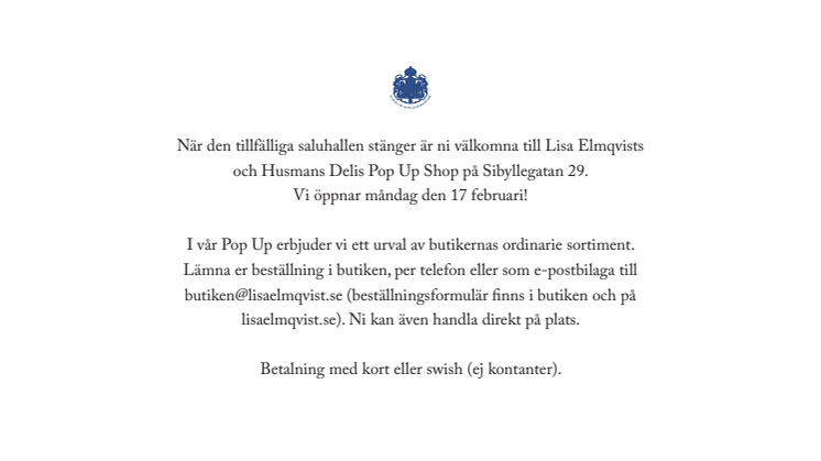 Den tillfälliga saluhallen är stängd - men vi har öppet i vår Pop-Up Shop!