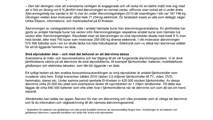 Återvinningen av vardagslektronik ökade med 9% under Återvinningshelgen
