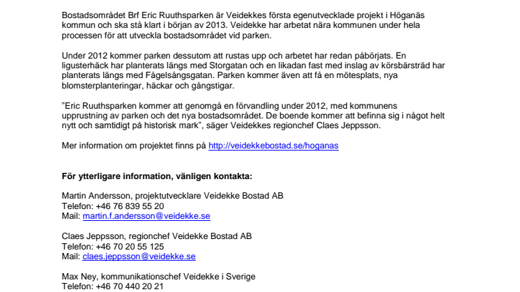 Bostadsbygget i Eric Ruuthsparken påbörjat – Veidekke har satt spaden i marken för 28 nya bostadsrätter i Höganäs