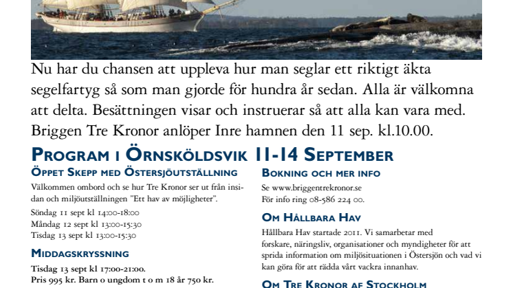 Program - Hållbara Hav och den vackra briggen Tre Kronor i Örnsköldsvik 11 - 14 september