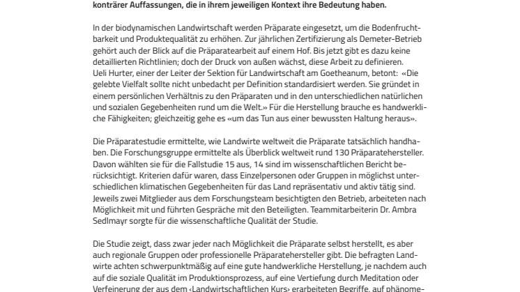 Vielfalt im Produktionsprozess biologisch-dynamischer Präparate. ​Sektion für Landwirtschaft am Goetheanum legt Präparatestudie vor