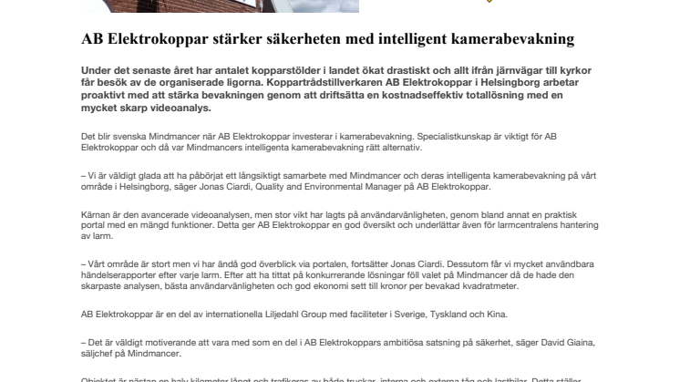 AB Elektrokoppar stärker säkerheten med intelligent kamerabevakning