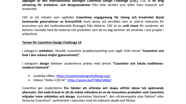  Cosentino introducerar den 14:e upplagan av Cosentino Design Challenge 