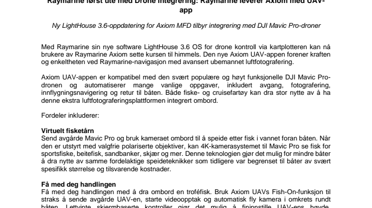 Raymarine: Raymarine først ute med Drone integrering: Raymarine leverer Axiom med UAV-app