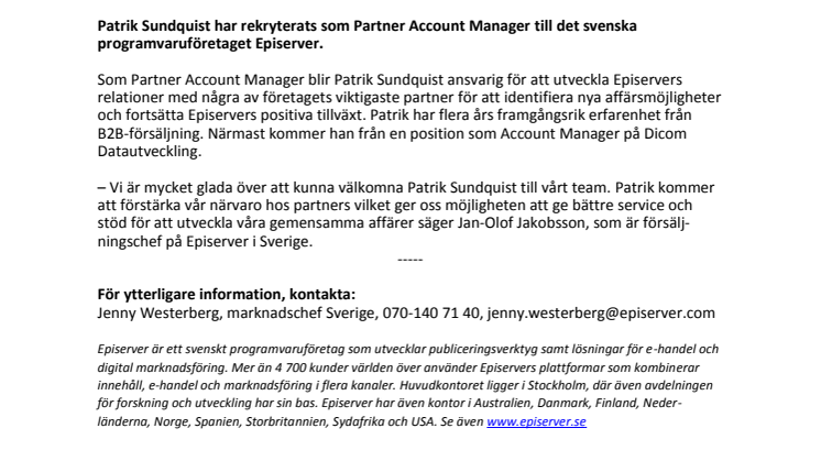 Patrik Sundquist till Episerver