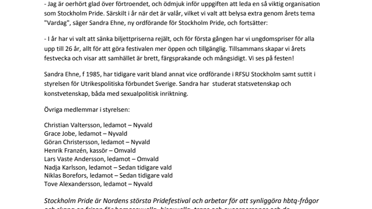 Sandra Ehne vald till ny ordförande för Stockholm Pride