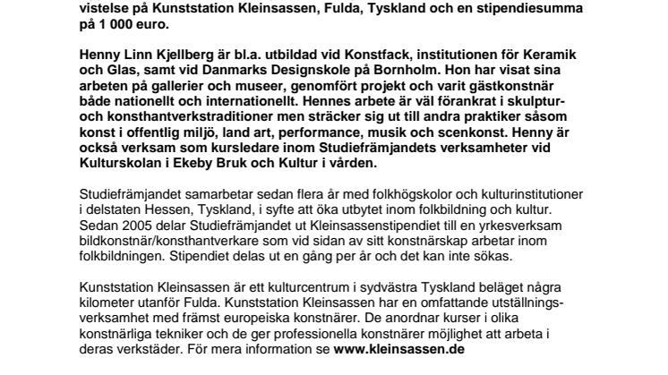 Årets Kleinsassenstipendum till Henny Linn Kjellberg, Uppsala